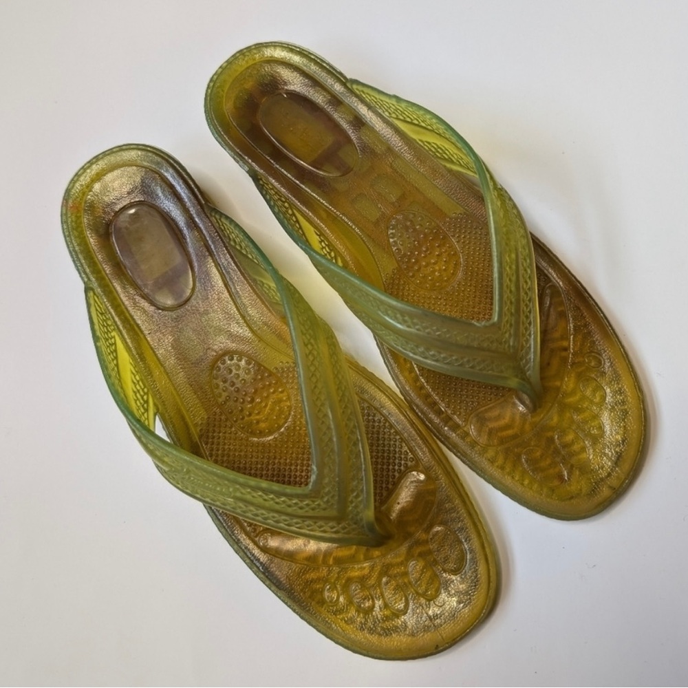 Jelly thong sandals green yellow translucent m-l